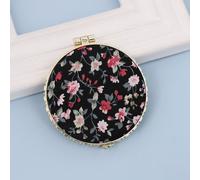 Mini Miroir De Maquillage Floral Vintage,Pliable,4 Saillies,Compact,Poche,Main,Portable,Couverture De Gril,Poche Cosmétique - Type Round-Black