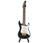 Mini modèle de guitare, guitare électrique Miniature en bois avec réplique de guitare de bureau sur pied, ornement d'instrument de musique pour la maison (Noir)