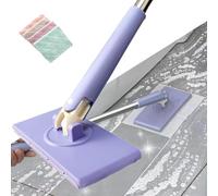 Mini Mop à Changer Le Chiffon Automatiquement,360° Rotatable Home Cleaning Mop with Face Towel Or Compatible Wipes (Violet)