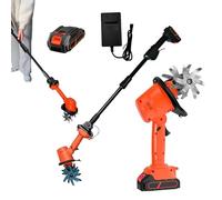 Mini motobineuse sans Fil, motoculteur électrique portatif, Outil de Jardinage avec Batterie Lithium Rechargeable et Perche télescopique, motobineuse pour Ferme, Jardin et pelouse(with Pole)