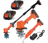 Mini motoculteur sans fil, 24 V portable avec 2 batteries de 1,5 Ah et chargeur, 235 tr/min, largeur de travail de 10,2 cm pour un jardinage sans effort