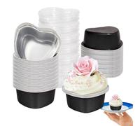 Mini moule à gâteau en forme de cœur - Lot de moules à cupcake jetables, mini récipients de cuisson, moules à dessert, moules à muffins, moules à muffins | Pour mariages, fêtes d'anniversaire