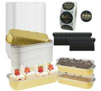 Mini moules à gâteaux avec couvercles et cuillères, 50 pièces, moules de cuisson en aluminium, Mini récipients à pain, boîtes à muffins, moules à pain, outils de cuisine 50pcs gold