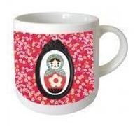 CBKREATION Mini mug Poupée russe - en céramique - Blanc et rouge - H 7 cm - Ø 7 cm