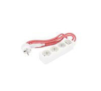 Chacon Mini-bloc blanc deco 3x16a cable textile rouge/blanc1.5m + fiche plate 3g1,5mm2