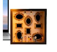 Mini Musée - Cadres Photo Dorés, Étagère en Bois, Boîte À Silhouette 3D, Vitrine De Figurines Faites À La Main | Cadre Artisanal À Mémoire Alimenté par Batterie, pour La Décoration De La Maison,