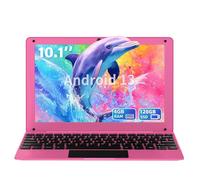 Mini Ordinateur Portable 10,1 Pouces Rose, Android 12,Cortex A523 Quad-Core,4 Go RAM 128Go SSD,Écran IPS HD,WiFi Bluetooth 5.0,Caméra,USB 3.0 Type-C,Souris,Film de Clavier AZERTY,Léger et Compact