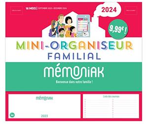 Mini-organiseur familial Mémoniak, calendrier familial mensuel (sept. 2023- déc. 2024)