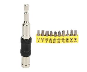 Mini ouille multi-angle 10 en 1, jeu de tournevis à dégagement rapide de 6,35 mm avec 10 forets pour réparation manuelle, kit d'outils de bricolage en acier 115 g 87 x 15 mm (Argent Noir)