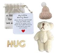 Mini ours en peluche fait à la main avec chapeau - Ensemble de petit ours en peluche positif - Mini ours de poche câlin pour amis, enfants, famille, cadeaux positifs pour femmes et hommes (blanc)