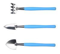 Mini Outil de Jardin en Fer pour Pot de Fleurs, Bleu, Antidérapant | Trois Pièces, Poignée Percée Suspendre, Format Portable, Usage Intérieur et Semis en Pot