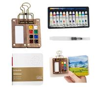 Mini Palette Aquarelle, 8 Grids Mini Aquarelle de Voyage, Palette d'aquarelle Portable, 12 Couleurs Set de Peinture Aquarell Palett avec Journal Papier et Clip