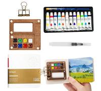 Mini Palette Aquarelle, 8 Grids Mini Aquarelle de Voyage, Palette d'aquarelle Portable, 12 Couleurs Set de Peinture Aquarell Palett avec Journal Papier et Clip