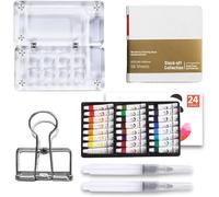 Mini Palette d'aquarelle, avec Palette Aquarelle Portable, 8 grilles et 24 Couleurs Aquarelle, carnet de Croquis, Artiste de Poche, kit de Voyage pour Peintres, Artistes, étudiants