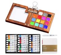Mini palette d'aquarelle, kit de voyage en bois, carnet de croquis, mini aquarelle, outils de peinture portables, mini palettes aquarelles portables pour peintres, artistes, étudiants (24 couleurs)