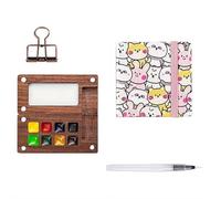 Mini palette de peinture 8 couleurs - Petit kit d'aquarelle, avec 8 couleurs + stylo ours mignon + clip à longue queue + stylo plume, un cadeau portable pour les amateurs de peinture (A)