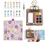 Mini Palette, Mini Set d'aquarelles (B) | Mini Palette Aquarelle, Travel Pocket Watercolor with Metal Clip, Watercolour Set for Beginners with Foldable Wooden Palette