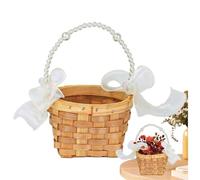 Mini panier rond pour fille de fleurs pour mariage - panier pour fille | Panier de fleurs tressé avec nœuds, panier pour filles de fleurs avec poignée pour accessoires photographiques