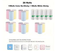 Mini papier autocollant pour imprimante thermique,papier imprimable auto-adhésif pour enfants,appareil photo instantané,journal photo,mémo de note,57x25mm,20 rouleaux - Type 5 Sticky 15 Color