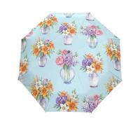 Mini parapluie bleu aquarelle fleur pour les trajets | Parapluie de voyage pour homme, 293 g, construction ultra légère, utilisation à une main, longueur pliée 27,9 cm