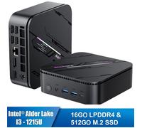 Blackview Mini PC MP100 Pro i3-1215U 16 Go 512 Go SSD Windows 11 Pro Wi-Fi 6 4K 144Hz Gris