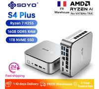 Mini PC de jeu SOYO S4 Plus, AMD Ryzen 7 H255, 16 Go de RAM DDR5, 1 To de SSD PCIE3.0, ordinateur de bureau, double affichage 4K 120 Hz, WiFi6/BT5.2 S4 Plus 16GB 1TB
