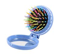 Mini peigne pliable rond coussin de massage pour cheveux miroir brosse (bleu)