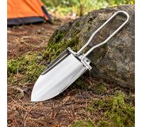 Mini pelle pliante en acier inoxydable avec lame pointue | Acier 2CR13 poli miroir, poignée rivetée en fil de fer plié, 22,7 cm de long par 6,7 cm de large, 108 g.