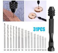 Mini perceuse à main 31 pièces, perceuse manuelle, outils de perçage manuel, mini perceuse de modelage pour bois, résine, bijoux, plastique, bricolage (0,5 mm-3 mm)