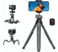 Mini Phone Tripod-[3 in 1] Flexible Camera Tripod with Wireless Remote Control,360° Rotation,Selfie Stick,Tripod with 1/4 Inch Screw for iPhone/Android/GoPro/Camera,Grey