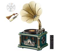 Mini phonographe rétro avec télécommande, lecture USB/CD/FM, son surround et design en bois massif pour décoration d'intérieur