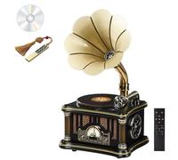 Mini phonographe rétro avec télécommande, lecture USB/CD/FM, son surround et design en bois massif pour décoration d'intérieur