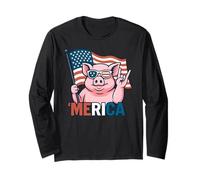 Mini Pig Merica Drapeau américain 4 Juillet pour Amoureux des Animaux Manche Longue