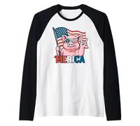 Mini Pig Merica Drapeau américain 4 Juillet pour Amoureux des Animaux Manche Raglan