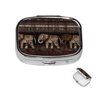 Mini pilulier à 2 compartiments - Motif éléphant tribal - Pour sac à main - Étanche - En métal - Décoratif - Pour voyage ou quotidien