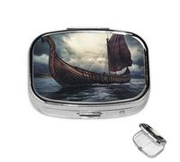 Mini pilulier à 2 compartiments Vikings en forme de bateau pour sac à main, pilulier décoratif en métal étanche pour voyage ou quotidien