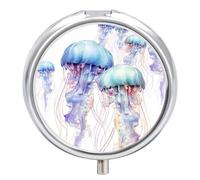 Mini pilulier aquarelle 3D en forme de méduse de poche pour homme - Joli pilulier de voyage à 3 compartiments