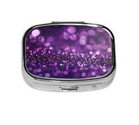 Mini pilulier carré à paillettes violettes scintillantes - Boîte à pilules compacte en métal avec 2 compartiments pour le voyage