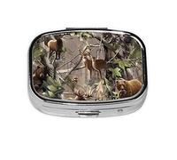 Mini pilulier carré de chasse avec cerf, ours, élan, 5,6 x 4,1 x 1,7 cm, convient pour poche, sac à main, parfait pour les voyages