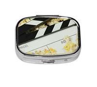 Mini pilulier carré de cinéma et pop-corn, 2 compartiments, petit pilulier pour sac à main ou poche, vitamines, supplément, pilulier