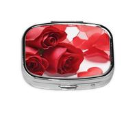 Mini pilulier carré en forme de pétales de rose et rouge, 2 compartiments pour sac à main ou poche, vitamines, compléments, piluliers.
