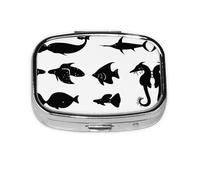 Mini pilulier carré en forme de poisson noir et blanc, peut être mis dans un portefeuille ou une poche pour ranger une variété de petits objets