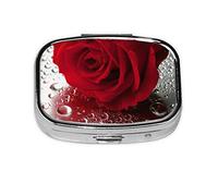 Mini pilulier carré en forme de rose rouge, 2 compartiments pour sac à main ou poche, vitamines, compléments, piluliers.