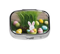 Mini pilulier carré en forme d'œuf de Pâques en bois avec impression en fer plaqué fer pour la maison, les voyages