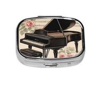 Mini pilulier carré en métal avec 2 compartiments de poche et notes de piano