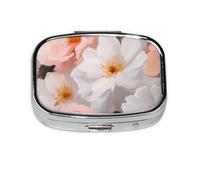 Mini pilulier carré en métal avec 2 compartiments de poche Motif fleurs