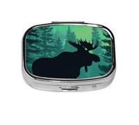 Mini pilulier carré en métal avec 2 compartiments de poche Motif forêt d'orignal