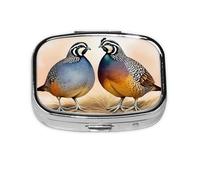 Mini pilulier carré en métal avec 2 compartiments de poche Motif oiseau sauvage pastel