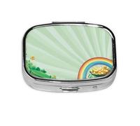 Mini pilulier carré en métal avec 2 compartiments de poche Motif trèfle arc-en-ciel