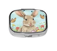 Mini pilulier carré en métal avec 2 compartiments de poche pour Pâques